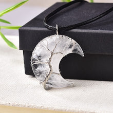 Load image into Gallery viewer, Natural Crystal Pendant Tree Of Life Moon Shape Healing Stone
