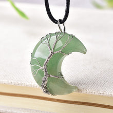 Load image into Gallery viewer, Natural Crystal Pendant Tree Of Life Moon Shape Healing Stone
