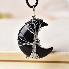 Load image into Gallery viewer, Natural Crystal Pendant Tree Of Life Moon Shape Healing Stone

