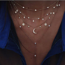 Load image into Gallery viewer, Vintage Crystal Geometry Star Moon Multi-level Pendants Necklaces Chokers
