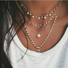 Load image into Gallery viewer, Vintage Crystal Geometry Star Moon Multi-level Pendants Necklaces Chokers

