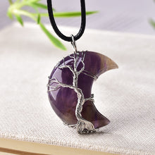 Load image into Gallery viewer, Natural Crystal Pendant Tree Of Life Moon Shape Healing Stone
