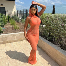 Load image into Gallery viewer, Mesh Sheer Women Hooded Dress Sleeveless Solid Sexy Bodycon Summer Fashion Vacation Party Nightclub Coquette Vestidos
