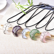 Load image into Gallery viewer, Natural Crystal Pendant Tree Of Life Moon Shape Healing Stone
