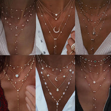 Load image into Gallery viewer, Vintage Crystal Geometry Star Moon Multi-level Pendants Necklaces Chokers
