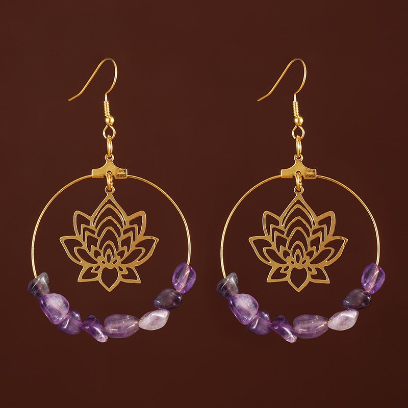 Hoop Lotus Quartz Crystal Hoop Earrings