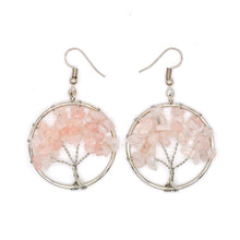Load image into Gallery viewer, Natural 7 Chakra Stone Tree of Life Earrings - AwakenYourYoniverse AwakenYourYoniverse Rose Quartz AwakenYourYoniverse
